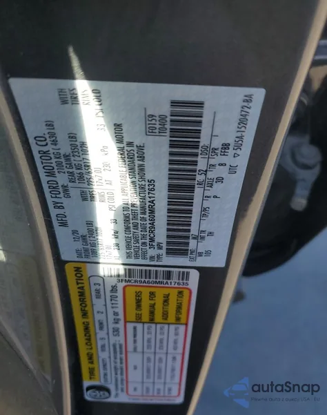 2021 Ford Bronco Sport из США, поврежденный, VIN 3FMCR9A60MRA17635